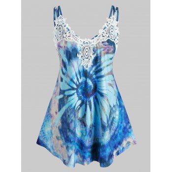 

Plus Size Tie Dye Applique Panel Dual Strap Tank Top, Light blue