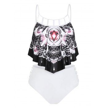 

Bohemian Swimsuit Abstract Butterfly Cutout Gothic Bathing Suit Tummy Control Tankini Swimwear, White