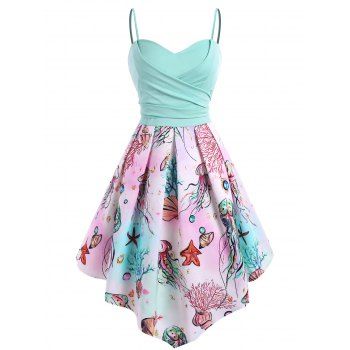 

Galaxy Marine Print Criss Cross Asymmetrical Dress, Multicolor