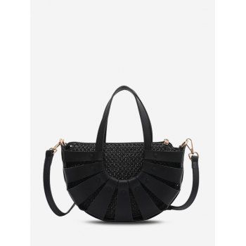 

Hollow Out Semicircle Straw Handbag, Black