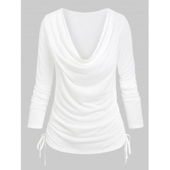 

Cowl Neck Cinched Plain T-shirt, White