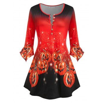 

Plus Size Halloween Pumpkin Face Print Tee, Red