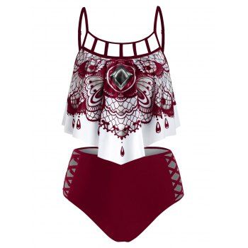 Bohemian Swimsuit Abstract Butterfly Cutout Gothic Bathing Suit Tummy Control Tankini Swimwear