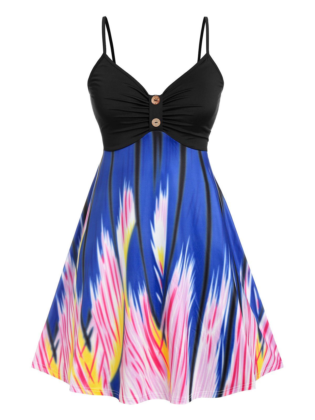 Plus Size Ruched Abstract Print Dress - BLUE 1X