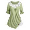 T-shirt Asymétrique Fleur en Dentelle Insérée avec Bouton - Vert clair XXL