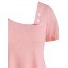 T-shirt Asymétrique en Blocs de Couleurs avec Bouton - Rose clair M