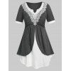 T-shirt Superposé Panneau en Dentelle de Grande Taille à Volants - Gris 2X