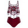 Bohemian Swimsuit Abstract Butterfly Cutout Gothic Bathing Suit Tummy Control Tankini Swimwear - WHITE XL