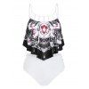 Bohemian Swimsuit Abstract Butterfly Cutout Gothic Bathing Suit Tummy Control Tankini Swimwear - BLACK 3XL