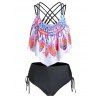 Maillot de Bain Tankini à Bretelle à Imprimé Plume à Lacets Bohémien de Plage - multicolor A L