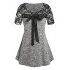 T-shirt Teinté Panneau en Dentelle de Grande Taille avec Nœud Papillon - Gris Clair 2X