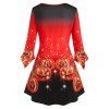 T-shirt Imprimé Visage de Citrouille D'Halloween Grande Taille - Rouge 4X