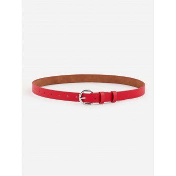 

Minimalistic Silver Tone Buckle Belt, Red