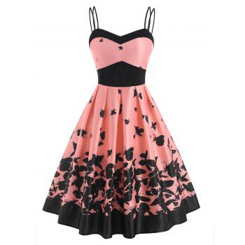 

Dual Strap Butterfly Print Empire Waist Dress, Light pink