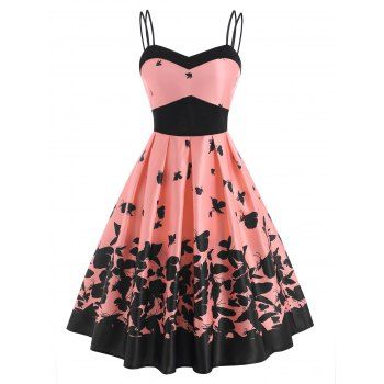 

Dual Strap Butterfly Print Empire Waist Dress, Light pink