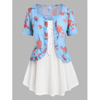 

Plus Size Chiffon Flower Top with Cami Top Set, Light blue