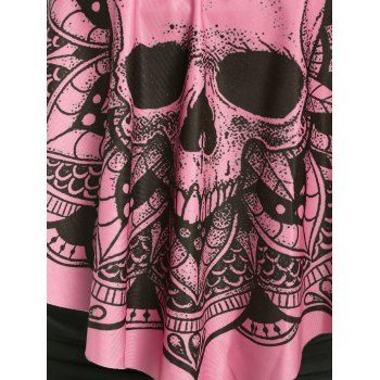 Gothic Swimsuit Skull Flower Print Crisscross Tummy Control Tankini Swimwear