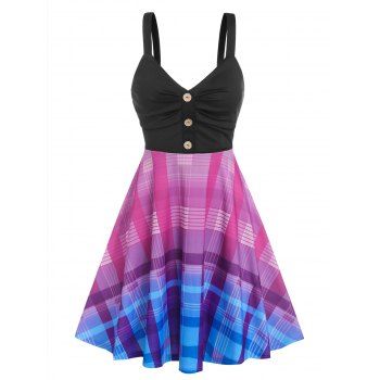 

Ombre Color Plaid Ruched Dress, Multicolor
