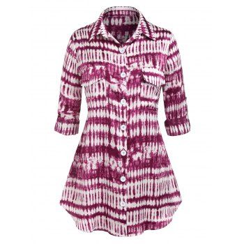 

Plus Size Tie-dye Chest Pockets Shirt, Concord