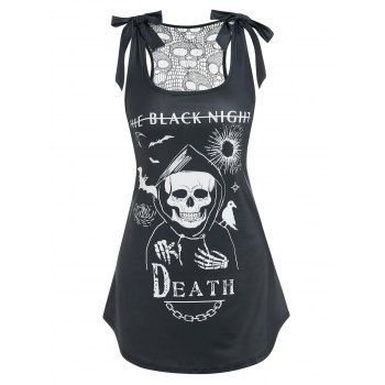 Women Halloween Bowknot Lace Skull Printed Gothic Tank Top Clothing L Black