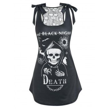 

Halloween Bowknot Lace Skull Printed Gothic Tank Top, Black