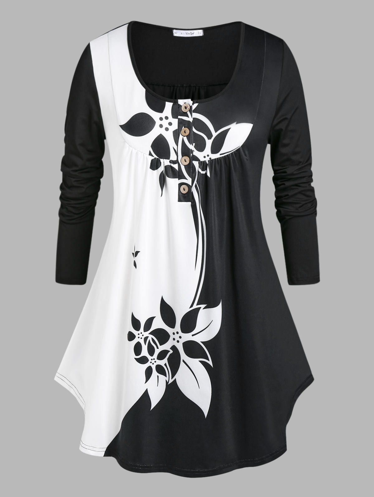 Plus Size Colorblock Floral Print T-shirt - BLACK 4X