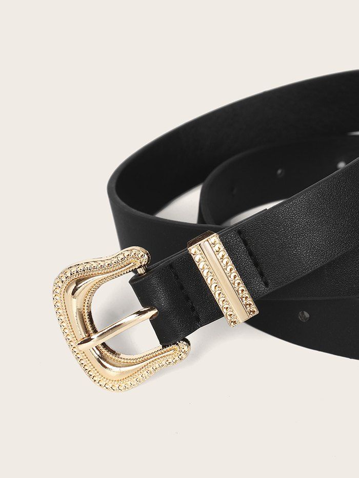 [35 OFF] 2021 Gold Tone Engraved Buckle Belt In BLACK DressLily