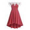 Robe Mi-longue Haute Basse en Dentelle Insérée à Epaule Dénudée en Ligne A - Rouge L