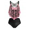 Tummy Control Tankini Swimwear Gothic Swimsuit Skull Flower Print Crisscross Summer Beach Bathing Suit - TURQUOISE S