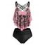 Tummy Control Tankini Swimwear Gothic Swimsuit Skull Flower Print Crisscross Summer Beach Bathing Suit - TURQUOISE L