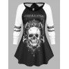 T-shirt à Imprimé Crâne Noué Au Dos en Dentelle de Grande Taille - Noir 2X