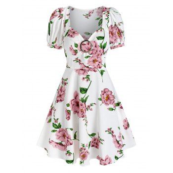 Floral Print Puff Sleeve Dress