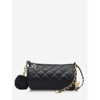 

Cylinder Quilted Pom Pom Shoulder Bag, Black