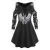 T-shirt D'Halloween à Imprimé Chauve-souris de Grande Taille - Noir 3X