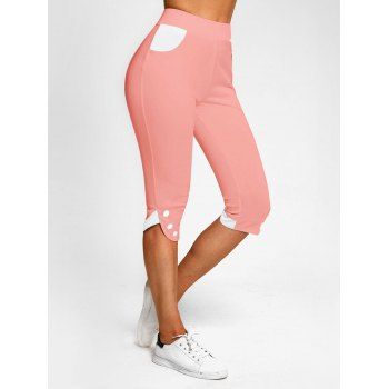 

Colorblock Mock Button Tulip Hem Capri Leggings, Light pink