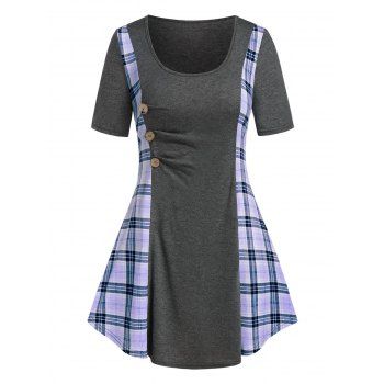 

Plus Size Plaid Contrast Short Sleeve Tunic Tee, Light purple