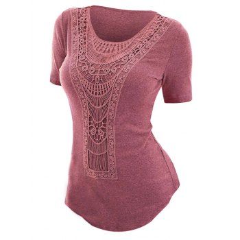 

Crochet Insert Short Sleeve T Shirt, Red