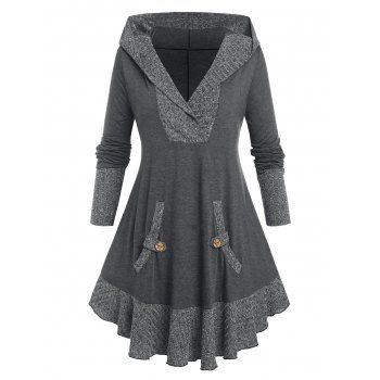 

Plus Size Hooded Mixed Media Tee, Dark gray