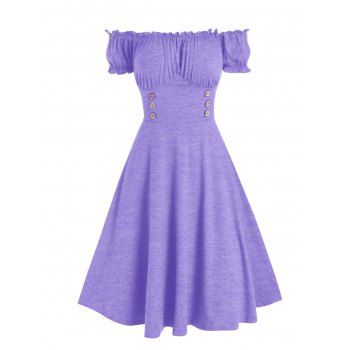 

Off The Shoulder Ruffled Mini Flare Dress, Light purple