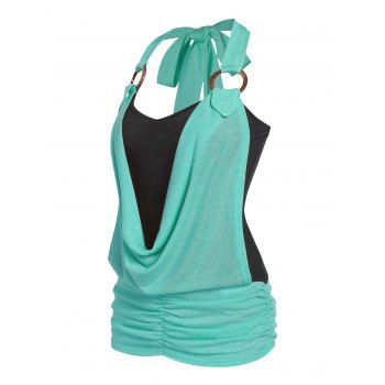 

Cowl Front O Ring Faux Twinset Tank Top, Green