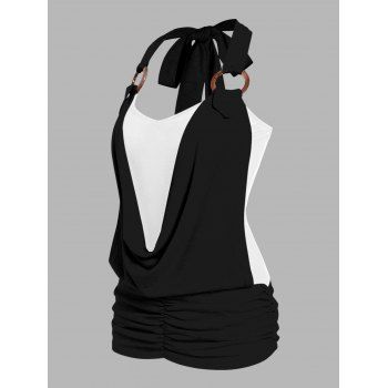 

Cowl Front O Ring Faux Twinset Tank Top, Black