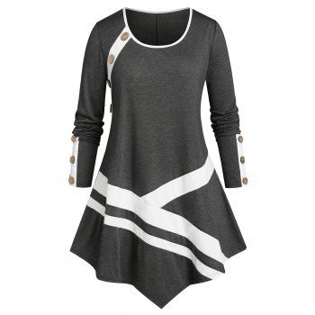 

Plus Size Two Tone Irregular T-shirt, Dark gray