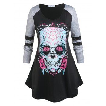 

Plus Size Halloween Skull Print Tee, Black
