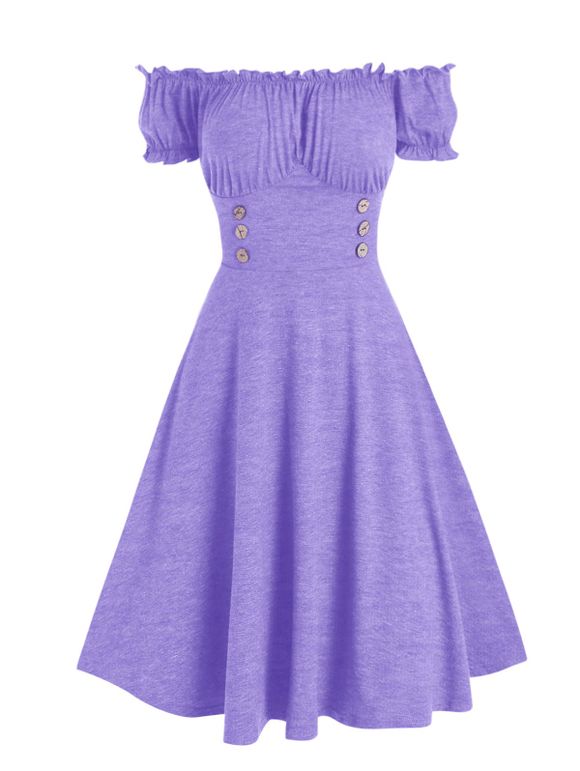 Mini Robe Courte Volantée à Épaules Dénudées en Ligne A à Taille Empire - Violet clair S