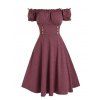 Mini Robe Courte Volantée à Épaules Dénudées en Ligne A à Taille Empire - Rouge foncé L