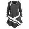 T-shirt Irrégulier en Deux Couleurs de Grande Taille - Gris Foncé 1X