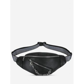 

Double Compartment Chain Embellished Bum Bag, Black