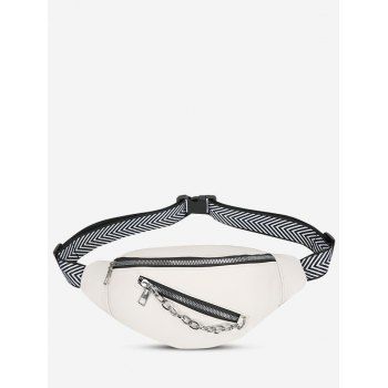 

Double Compartment Chain Embellished Bum Bag, White