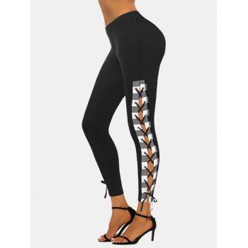 

High Rise Plaid Lace Up Pants, White