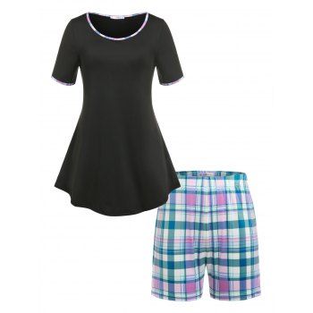 

Plus Size Plaid T-shirt and Shorts Pajamas Set, Black